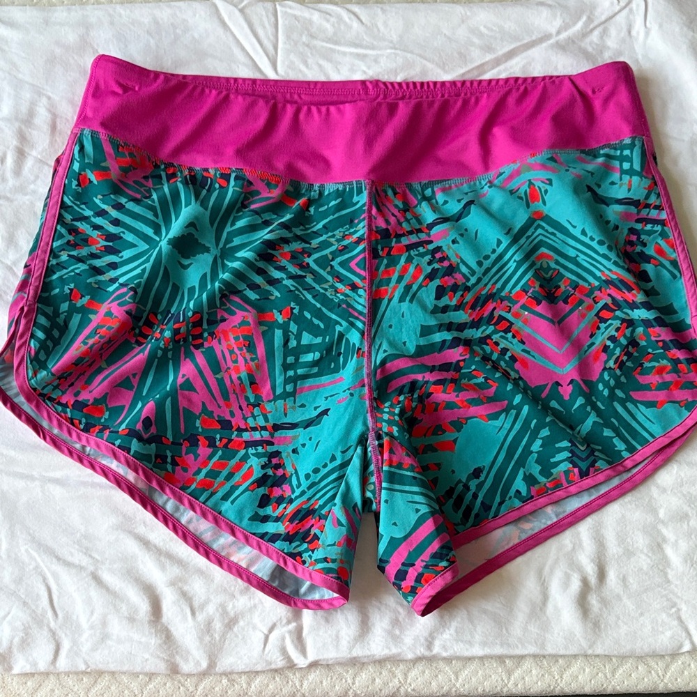 Katie K Pink and Teal Athletic (swim?) shorts